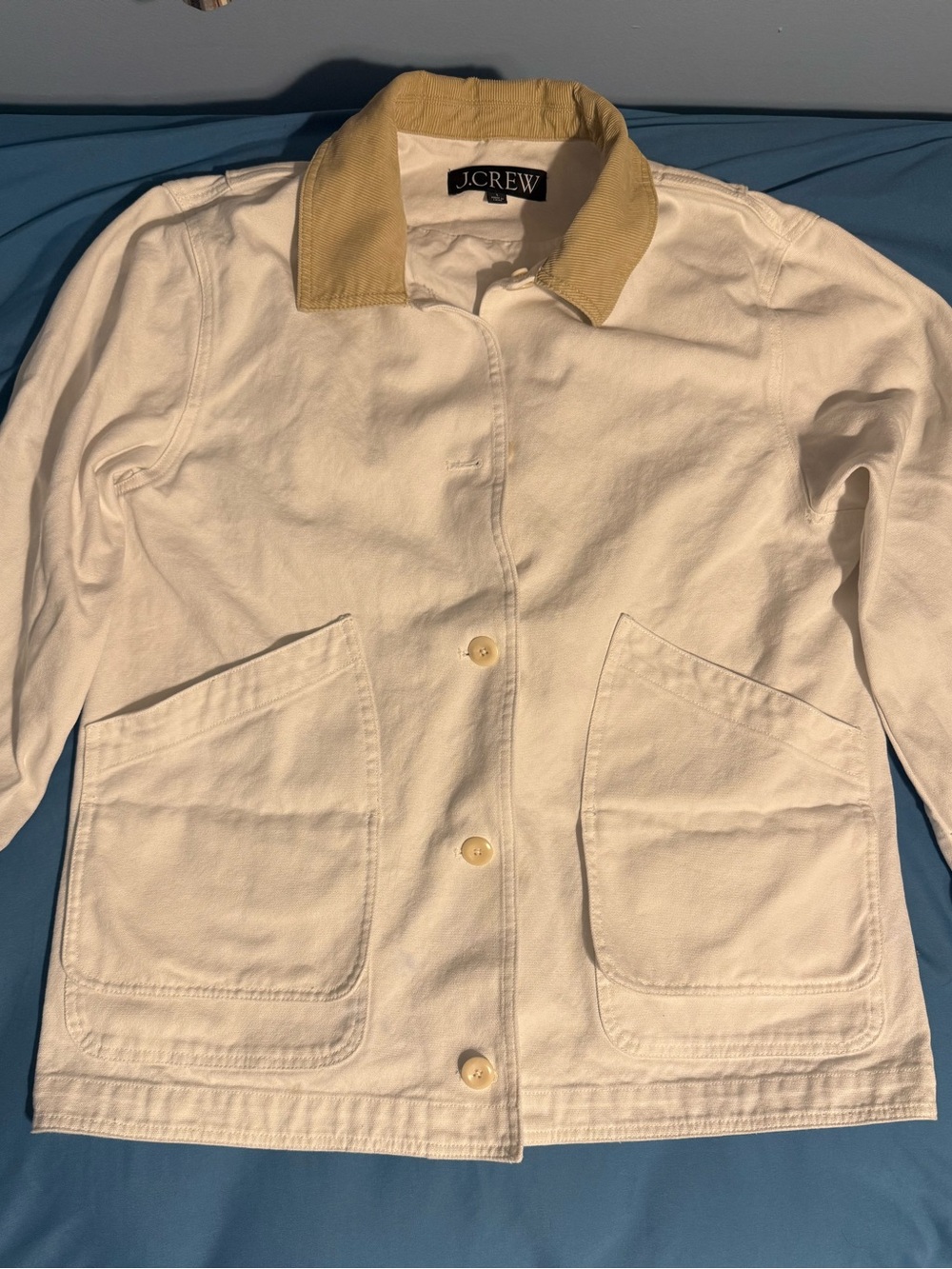 J.Crew Chore Jacket Womens L Ecru White Corduroy Collar Barn Coat Workwear